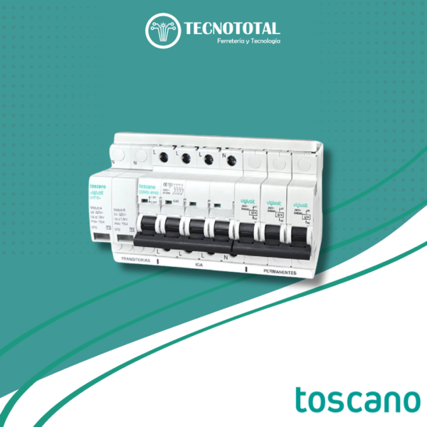 Protector trifásico sobretensiones transitorias tipo 2 y permanentes + iga 4x20a 10ka combi-4p20t15 - TOSCANO cod. 10002653Protector trifásico sobretensiones transitorias tipo 2 y permanentes + iga 4x20a 10ka combi-4p20t15 - TOSCANO cod. 10002653