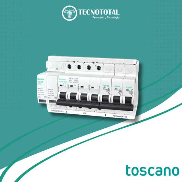 Protector trifásico sobretensiones transitorias tipo 2 y permanentes + iga 4x25a 10ka combi-4p25t15 - TOSCANO cod. 10002474