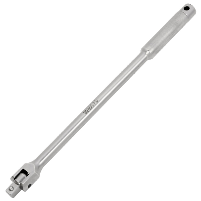 Encastre 1/2" (12,5 mm): compatible con vasos y accesorios estándar. Cabeza articulada 180°: acceso y palanca óptimos en zonas estrechas. Alto torque sin mecanismo de carraca: ideal para aflojar fijaciones muy apretadas. Acero aleado + cromado satinado: resistencia mecánica y a la corrosión. Bola de retención en el cuadradillo: sujeción segura del vaso durante el trabajo. Ergonomía de palanca larga (390 mm): mayor brazo de fuerza con menor esfuerzo.